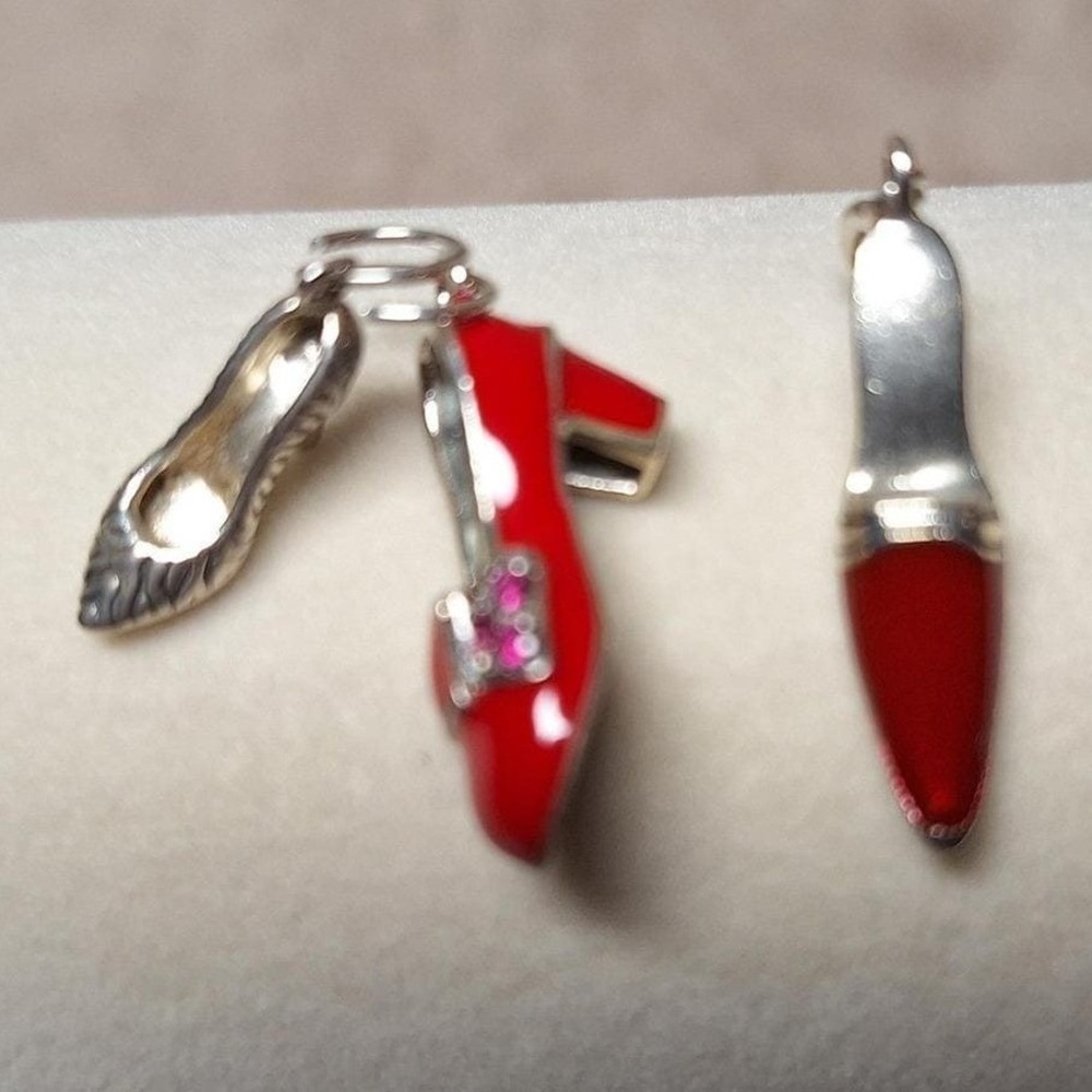 Shoe charms red enamel in sterling silver set of 3